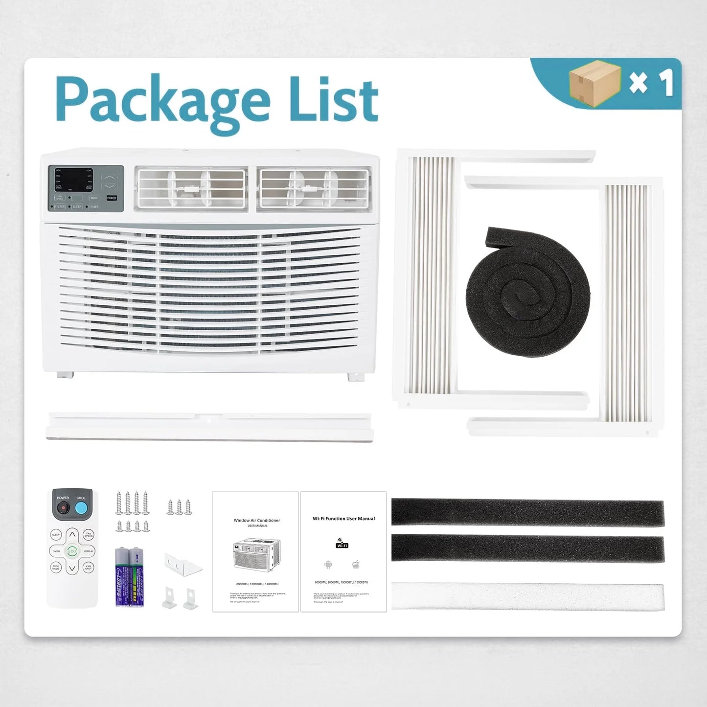 10000 BTU Window Air Conditioner Smart Wifi AC Unit Cooling for 450 Sq Ft Rooms with Remote App Control, Install Accessories