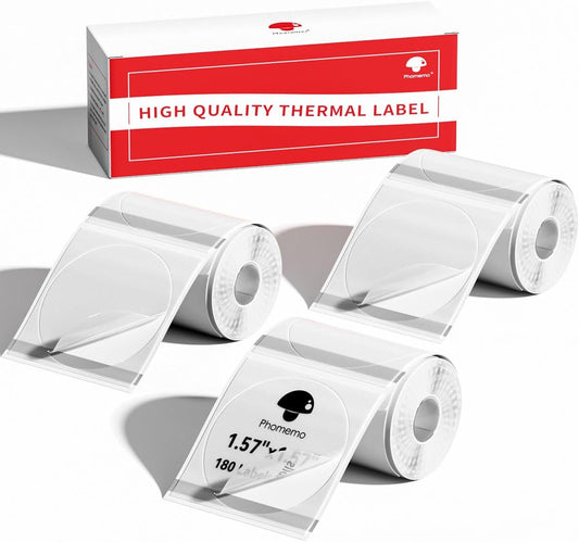 Phomemo Labels- 3 Rolls Clear Circle Label- M110/M220/M221/M120/M200 Transparent Thermal Paper 1.57"X1.57"(40X40Mm)- round Sticker Label for Logo/Barcode/Stickers/Address Labels