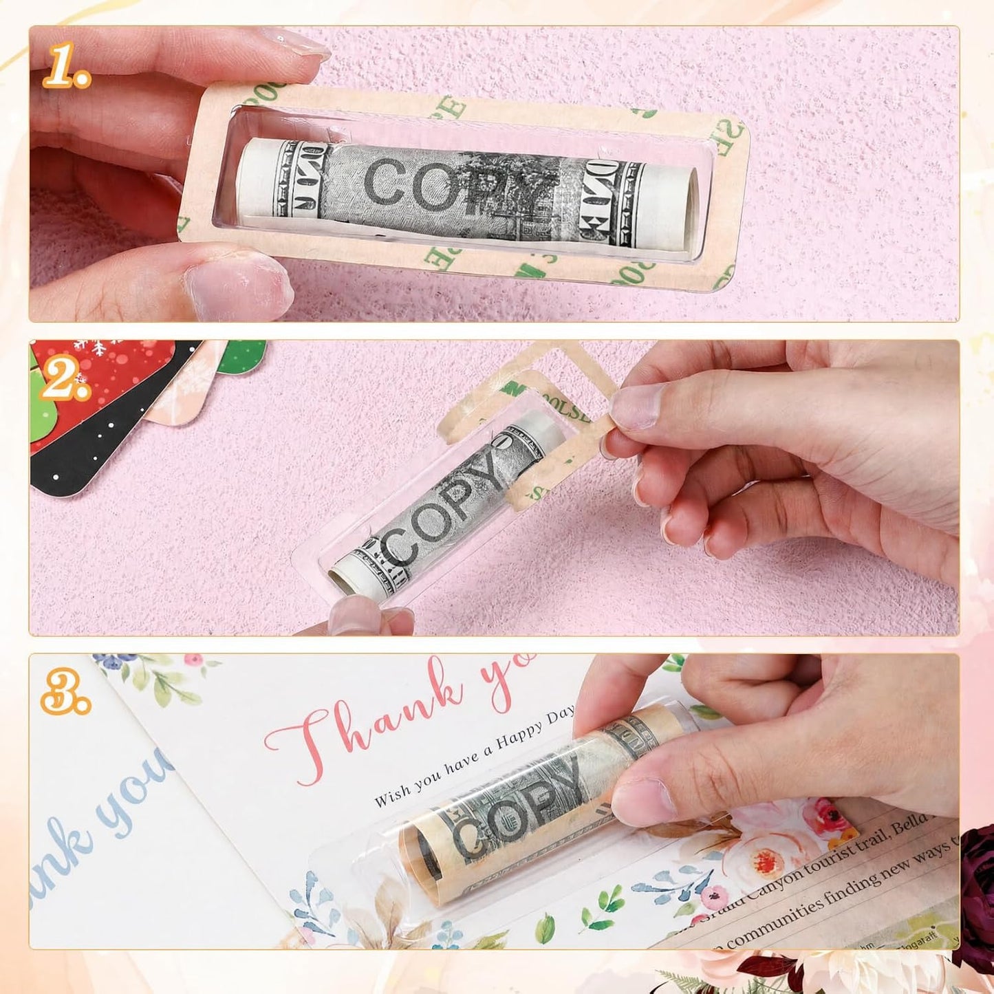 Barydat 200 Pcs Clear Lip Balm Pouches Plastic Money Holder for Cash Gift Lipstick Plastic Domes Compact Money Card Holder with Adhesive Lip Balm Cards for Organize DIY Storage