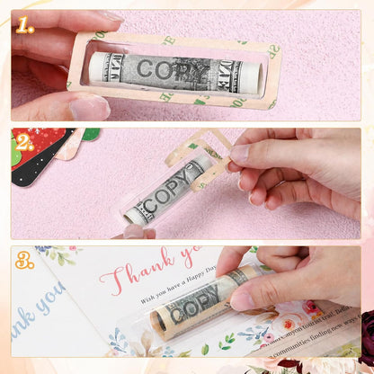Barydat 200 Pcs Clear Lip Balm Pouches Plastic Money Holder for Cash Gift Lipstick Plastic Domes Compact Money Card Holder with Adhesive Lip Balm Cards for Organize DIY Storage