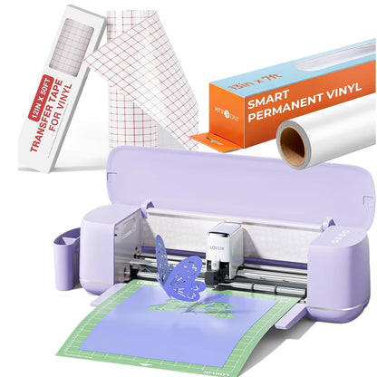 Loklik Cutting Machine 2 by HTVRONT Purple & Smart Permanent Vinyl 13" X 7Ft & Transfer Tape Roll 50FT