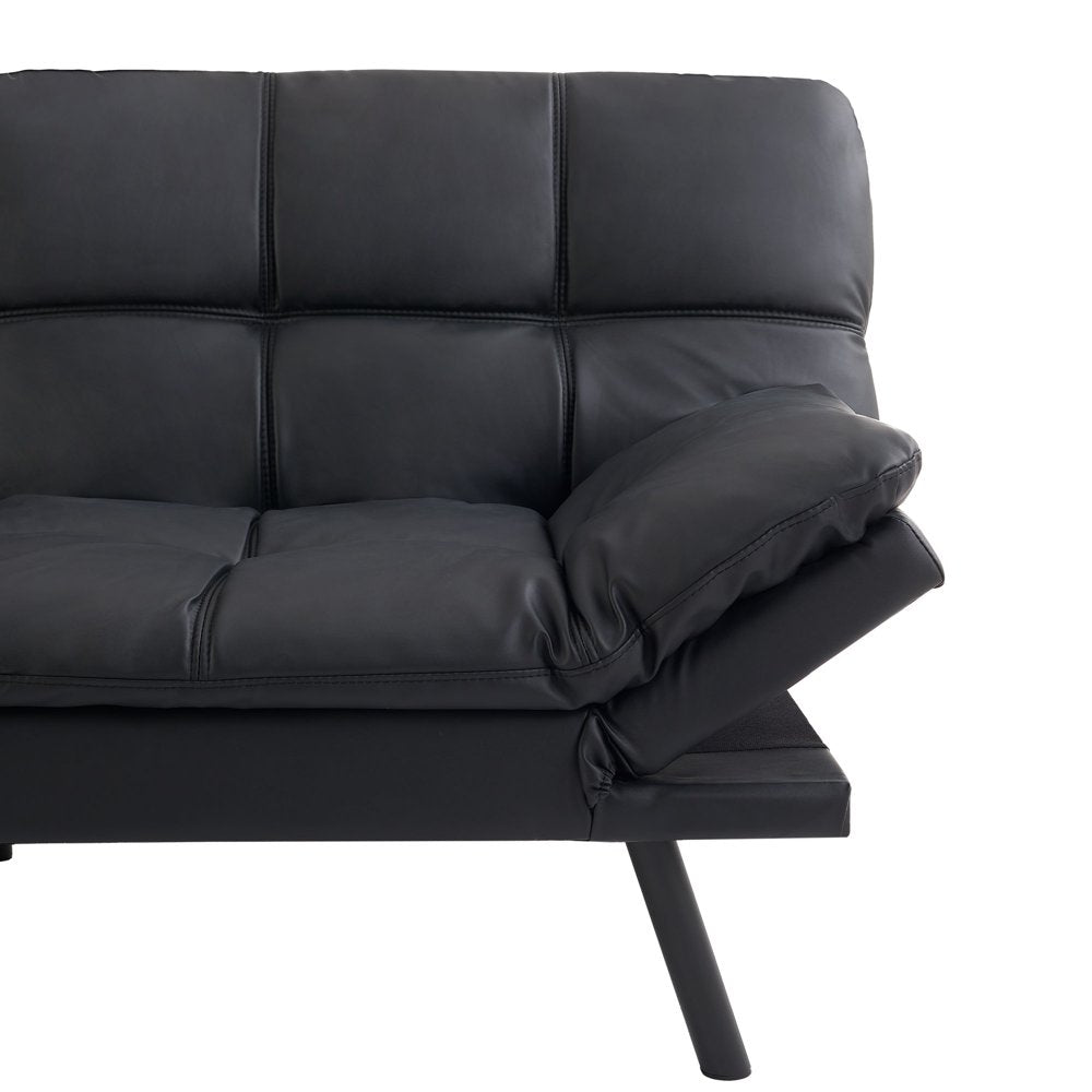 Memory Foam Futon, Black Faux Leather