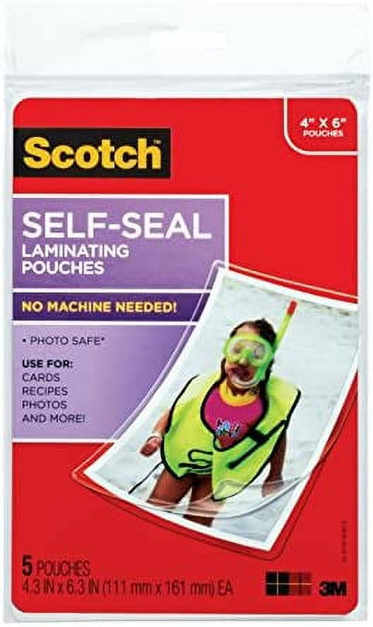 Self-Sealing Laminating Pouches, Glossy Finish, 4.3 X 6.3 Inches, 5 Pouches (PL900G)