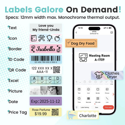 D30 Thermal Label Printer, Bluetooth Wireless Mini Pocket Smartphone Label Maker Machine with Tape, Compatible with Ios/Android, for Home, Office, and Supermarket(Gn)