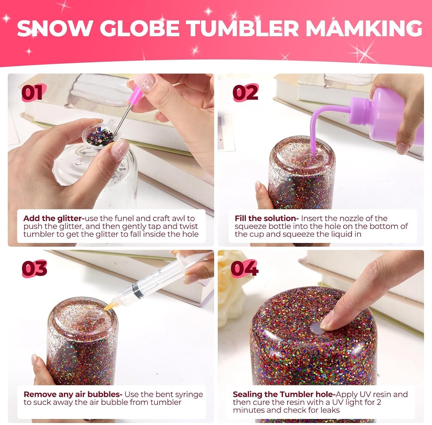 Snow Globe Tumbler Supplies, Snowglobe Tumbler Supplies Kit for DIY Glitter Snow Globe Tumbler Craft