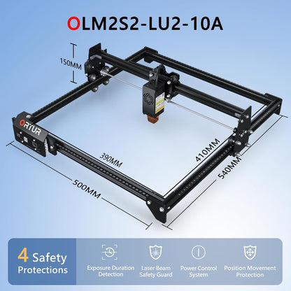 ORTUR Laser Master 2 S2 LU2-10A Laser Engraver Laser, 10000Mw Engraving Cutting Machine, Class 4 High Accuracy Laser Cutter, DIY Laser Marking for Metal