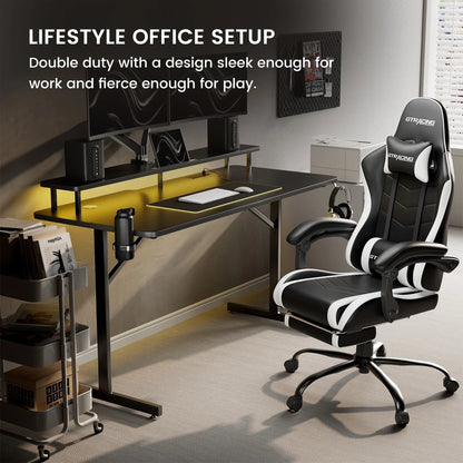 Lumina Elite LED Gaming Desk with USB and Power Outlets, for Home and Office, Monitor Stand and Wireless Charging, Black