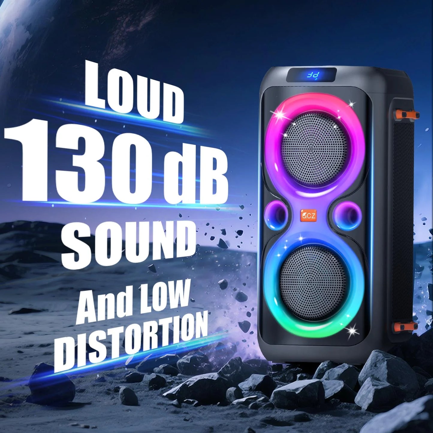 Dual 6.5-Inch 160W Large Loudest Party Speaker Bluetooth Wireless with Microphone Jack, Support USB TF, Rich Bass for DJ, Karaoke