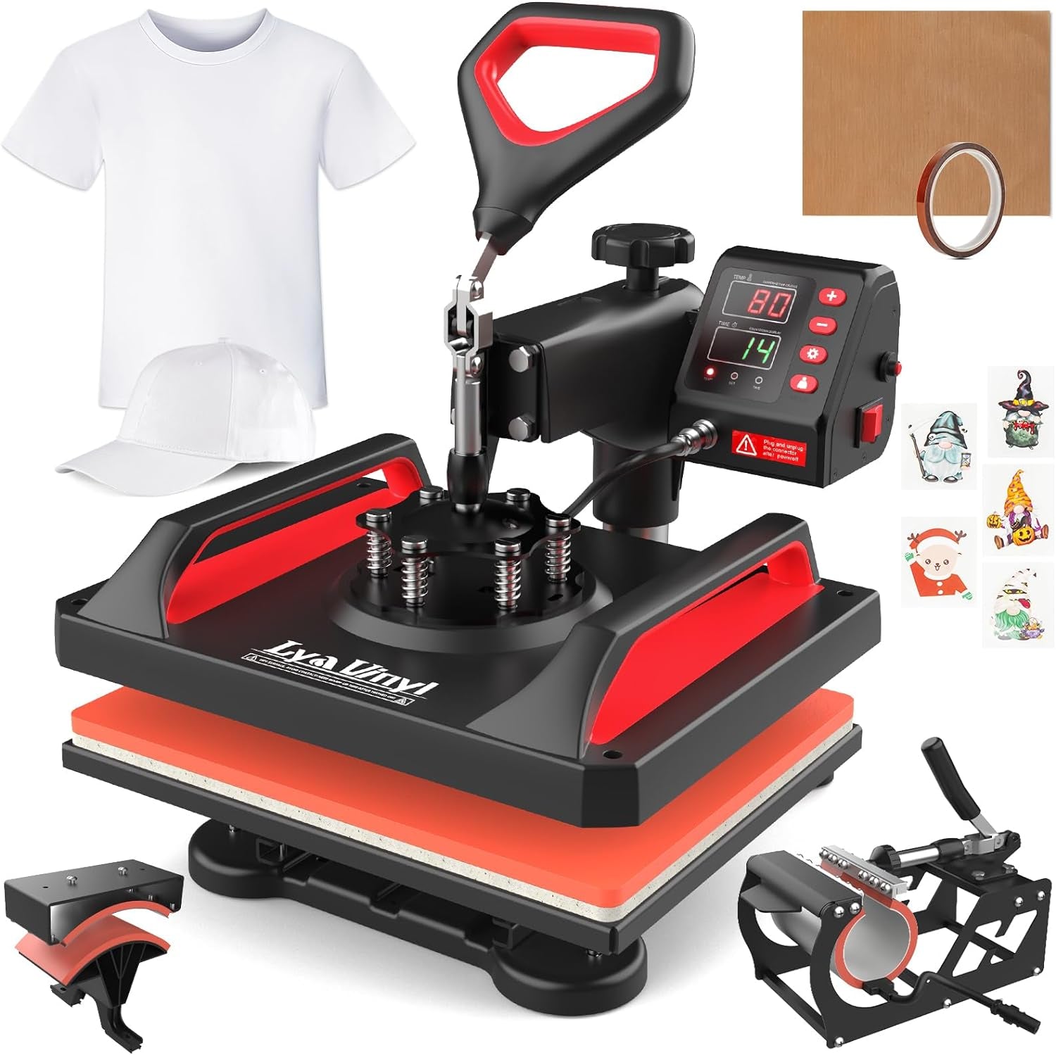 Heat Press, 12" X 15" Heat Press Machine -  5 in 1 Combo Swing Away T-Shirt Sublimation Transfer Printer, Including Mug and Hat Accessories