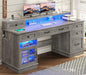 59" Computer Desk with 5 Drawers and Charging Station, Farmhouse Office Desk for Home Office, Gray