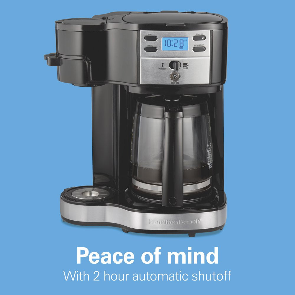 2-Way Programmable Coffee Maker, Single-Serve and 12-Cup Pot, Glass Carafe, Stainless Steel, 47650