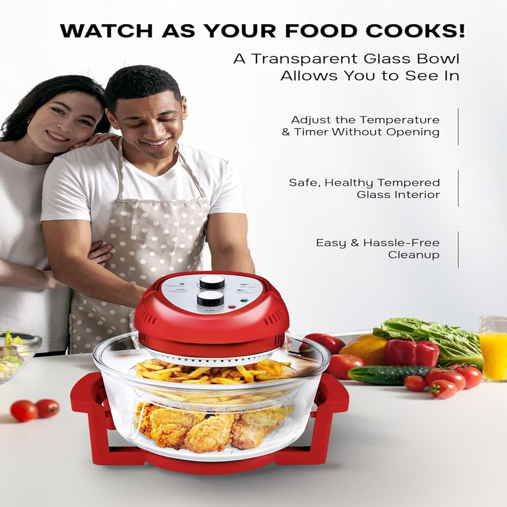 Big Boss 16Qt Large Air Fryer Oven with 50+ Recipe Book Airfryer Oven Makes Healthier Crispy Foods Red