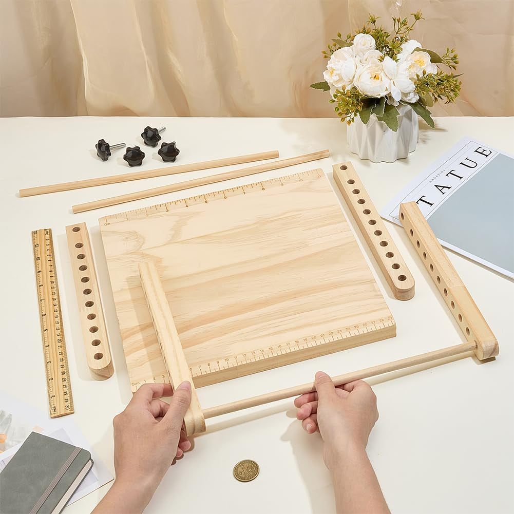 BENECREAT Wood Book Binding Stitching Frame, Adjustable Book Folding Stand for DIY Bookbinding Crafts and Supplies, 12X12 Inch