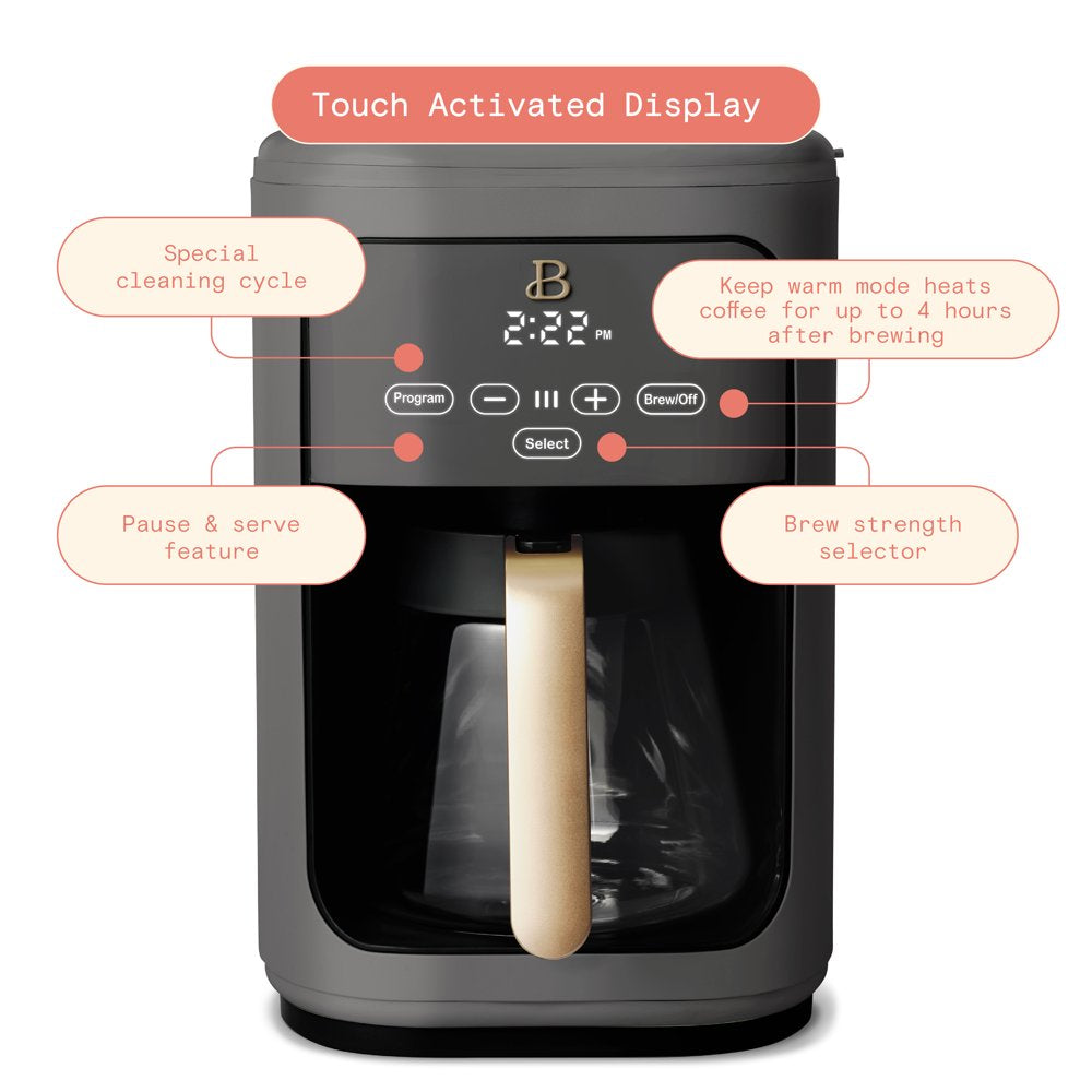 14-Cup Programmable Drip Coffee Maker with Touch-Activated Display, Oyster Grey by Drew Barrymore