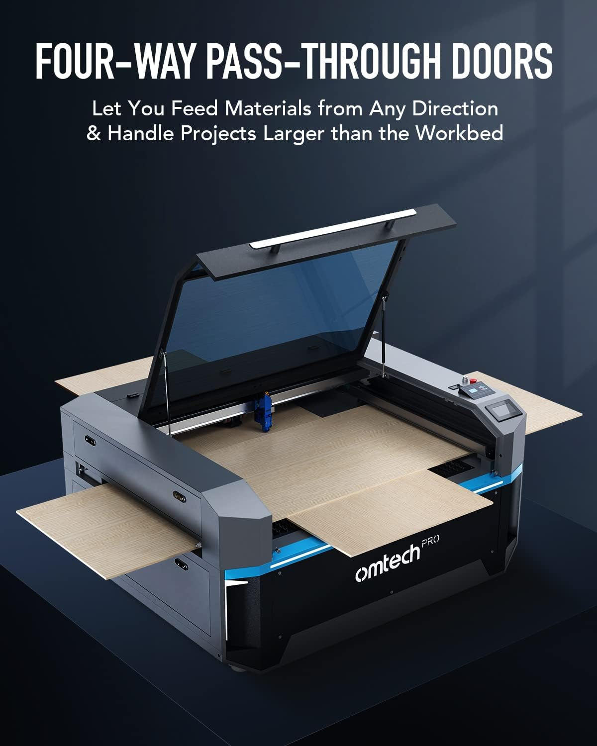 Omtech Pro 150W Hybrid Laser Machine, 34X54 Laser Cutter and Engraver Machine for Metal Acrylic Wood Cutting, Laser Engraver Machine with Autofocus and 4 Way Pass through Doors, Windows Compatible