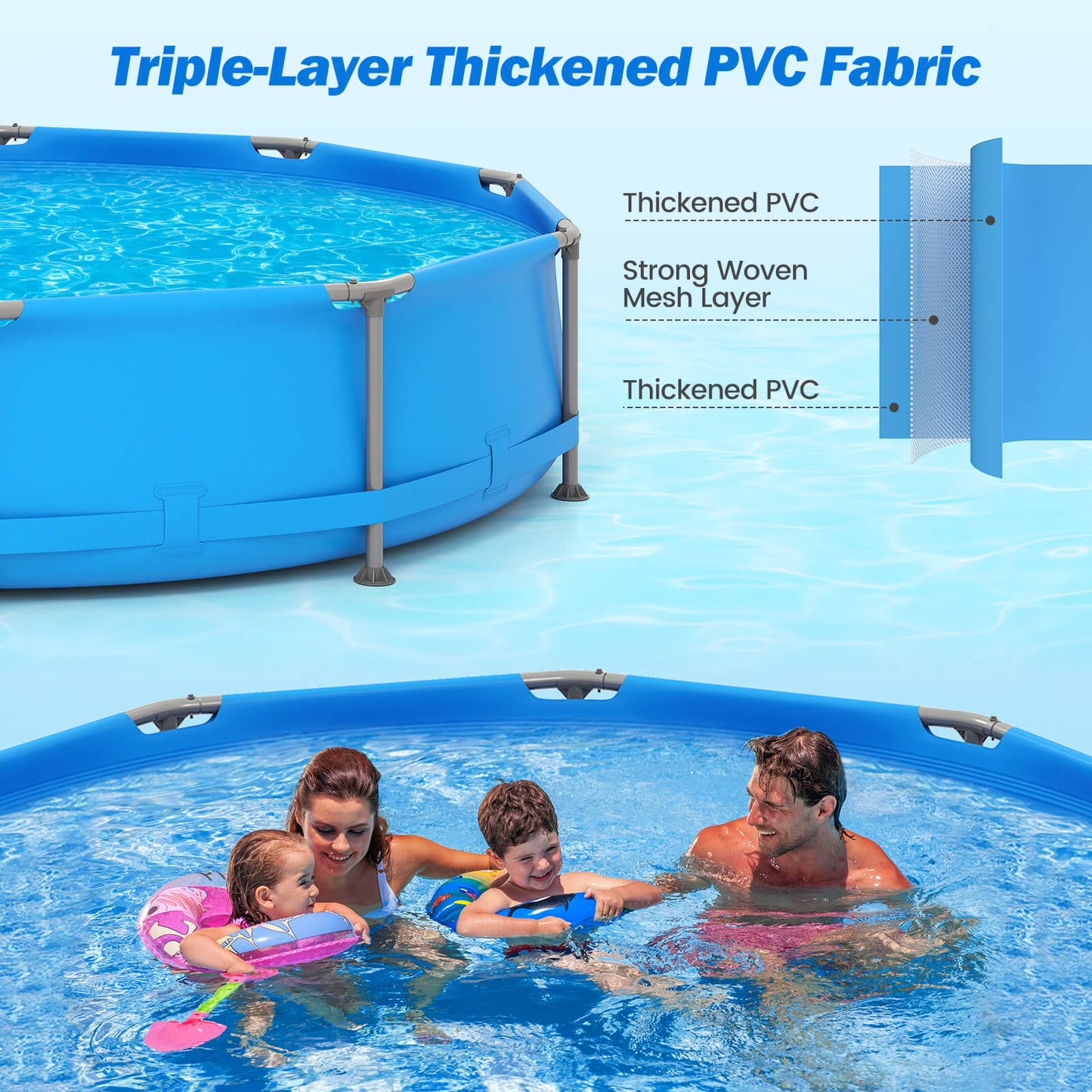 1617 Gal Outdoor Family Swimming Pool with Metal Frame Multi-Layer PVC Fabric