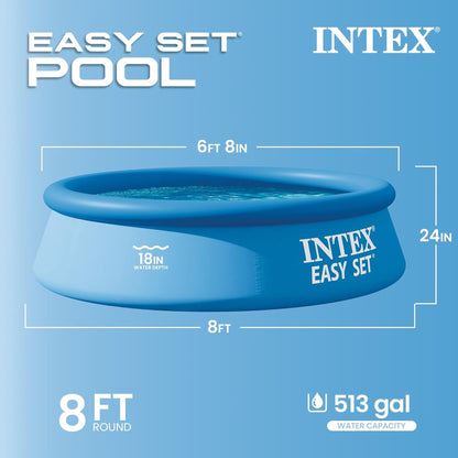 : : Easy Set Pool - 8' X 24" - Inflatable above Ground Swimming Pool, Puncture-Resistant Material, 513 Gal Cap, Kids-Family Water Play, 28106EH