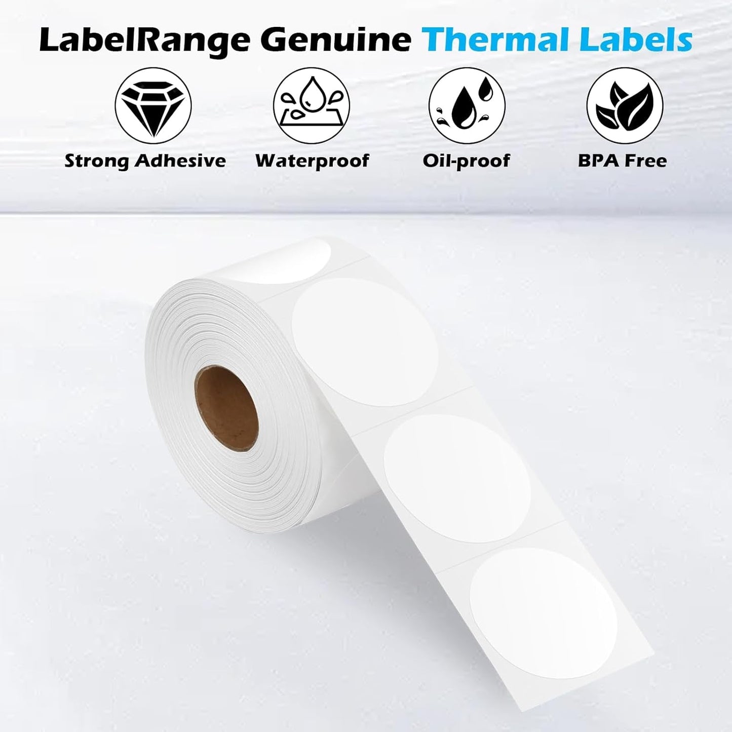 2 Inch Circle Thermal Labels, Self Adhesive 2X2 Direct Thermal Labels Round, White, 750 Sheets per Roll, 1 Roll