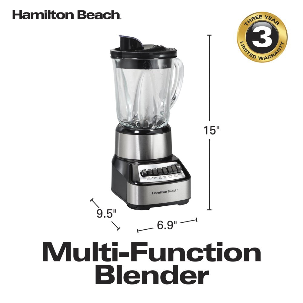 Wave Crusher Multi-Function Blender with 40 Oz. Glass Jar and 14 Functions for Puree, Ice Crush, Shakes and Smoothies, Stainless Steel, 54221