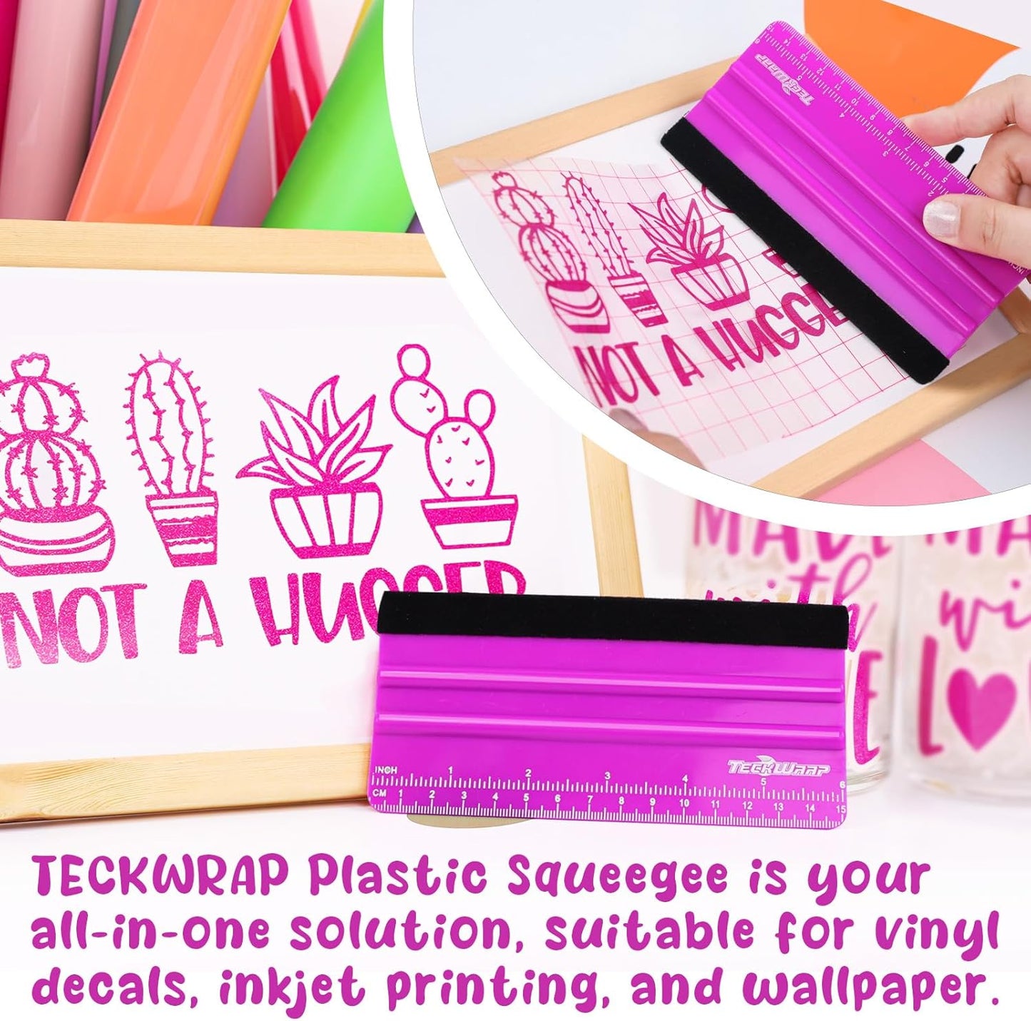 Professional Squeegee Tool for Vinyl Decals, Inkjet Vinyl Sticker Paper,And Wallpaper - 6"X2.9", Scratch-Free Application (Pitaya)