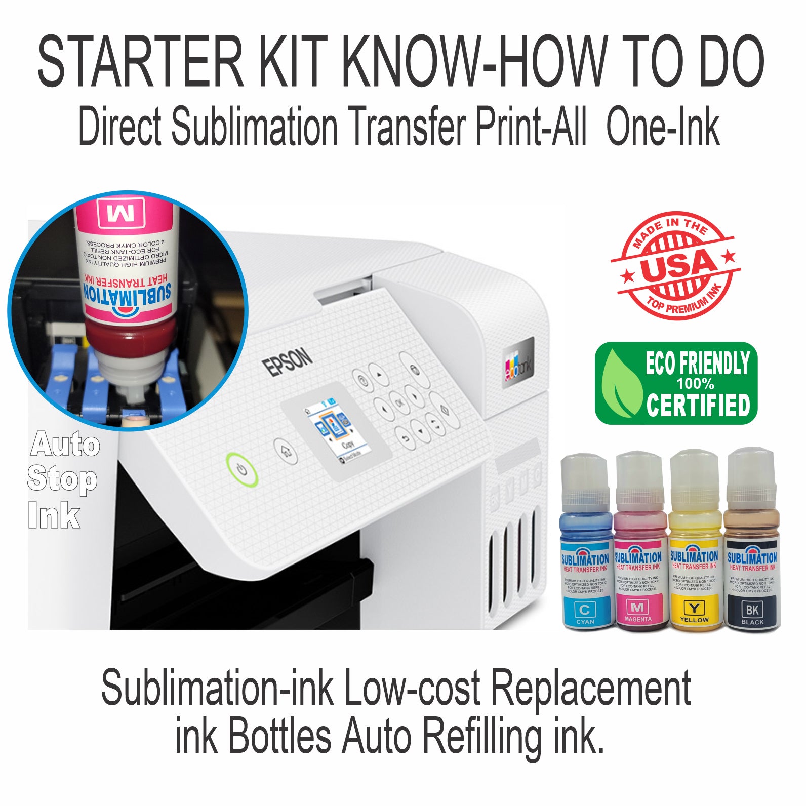 Epson Printer with Sublimation Ink 5-In-1 Heat Press plus DTF T-Shirt Maker Kit