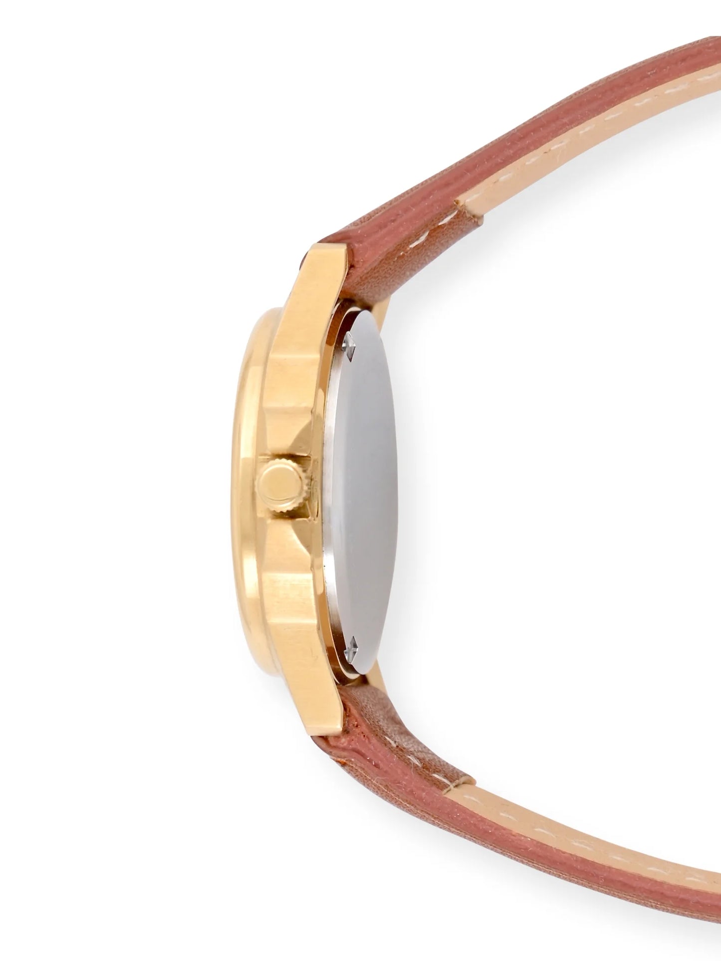 Time & Tru Ladies' Gold Tone Watch with PU Brown Strap and Date Function, 26.5 MM