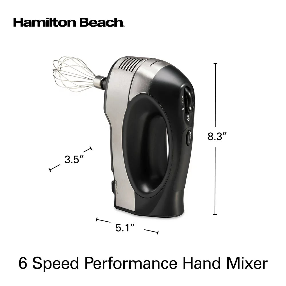 6 Speed Performance Hand Mixer, Includes Case, 5 Attachments, Stainless Steel, 62646F