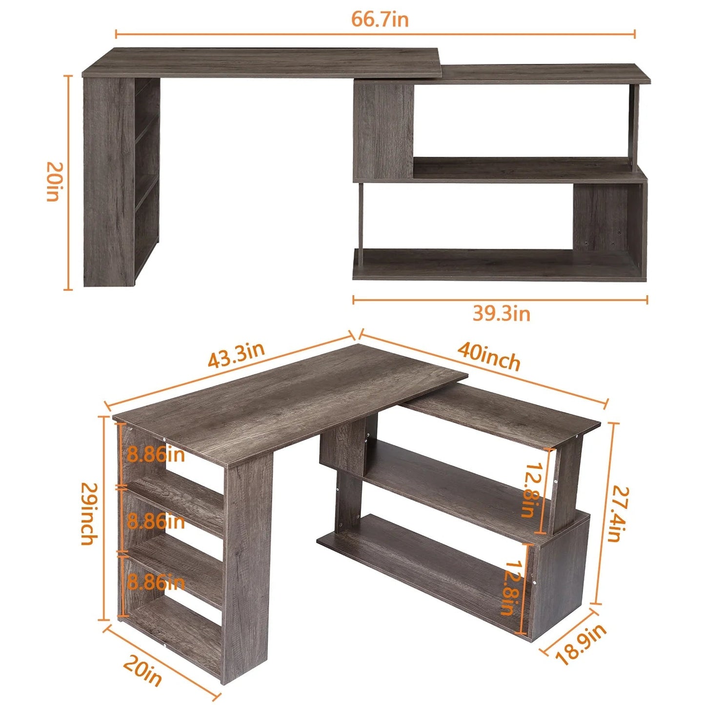 360° Rotating Computer Desk with Storage Large Office Desk with Open Bookshelves Corner Desk with File Cabinet Writing Desk Workstation for Home Office
