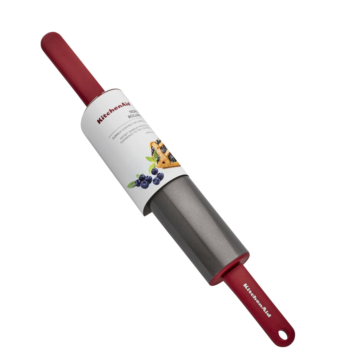 Durable Nonstick Rolling Pin in Red with Offset Handles