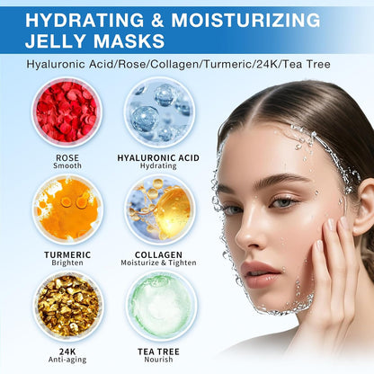 Jelly Mask for Facials Professional, Hydrating & Moisturizing Peel-Off Natural Gel Face Mask Skincare, Professional Spa Use Jelly Face Masks, Deep Hydration & Glow 23 Fl Oz (6 Pack)
