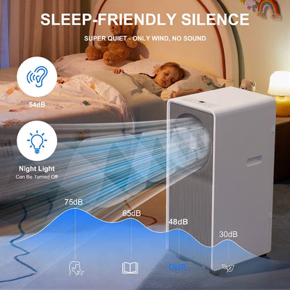 Portable Air Conditioners 14,000 BTU for Rooms up to 700 Sq.Ft. Portable AC, Dehumidifier, 24H Timer, Sleep Mode & Water Level Indication, Remote Control & Window Kit, White & Grey