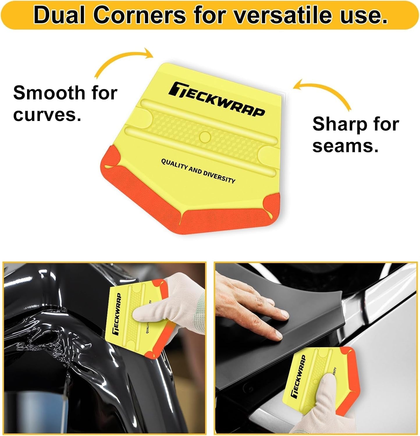 Felt Edge Squeegee for Vinyl Wrap, Car Wrap, PPF, Decal & Window Tint, Professional Scratch-Free Squeegee Tools, 4PCS 40A Soft Yellow