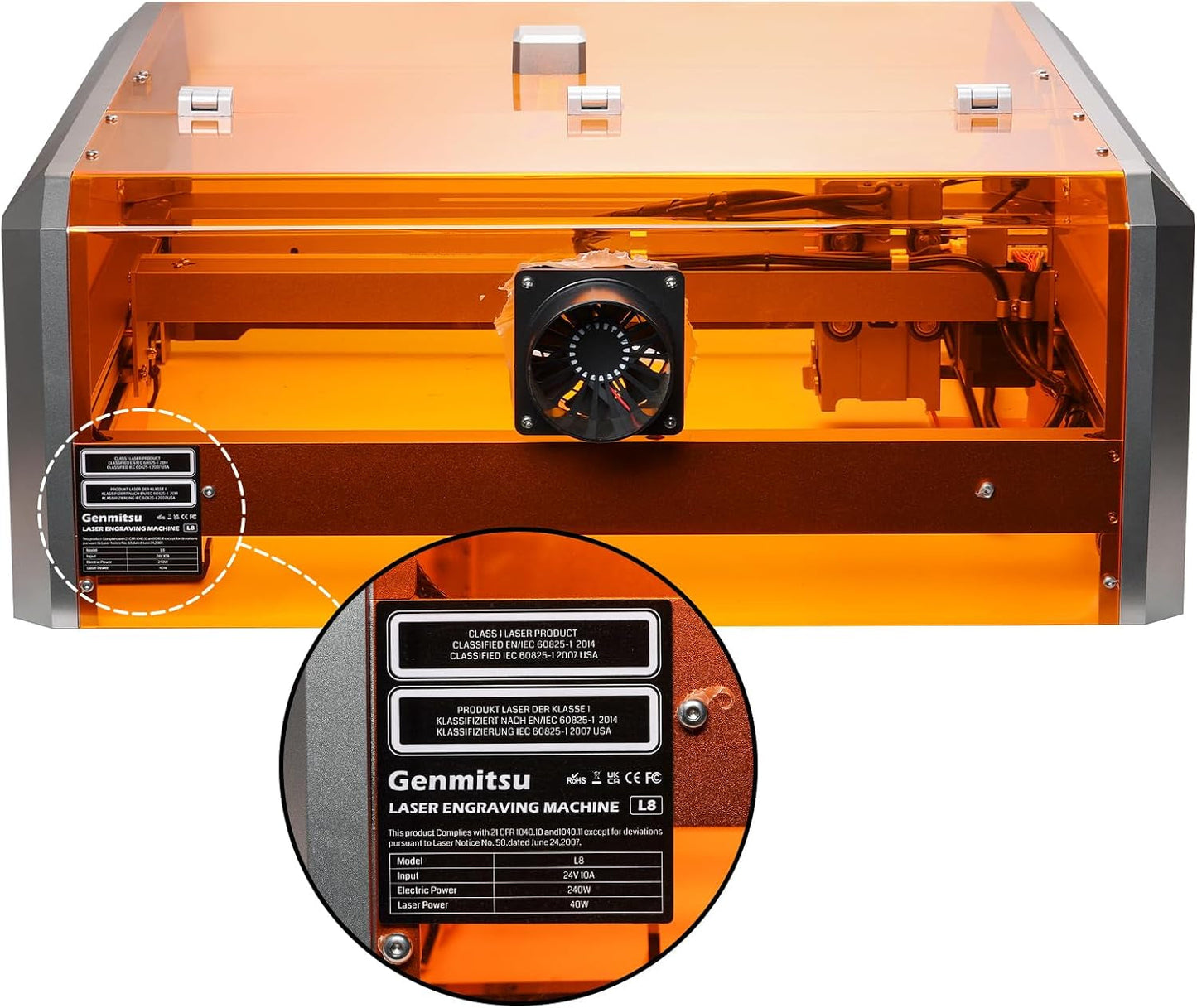 Genmitsu L8 Laser Engraver, 40W (40000Mw) Power Output Laser Cutter, 40000Mm/Min All-In-One Laser Engraving Machine with Acrylic Enclosur, Air Assist Pump, Honeycomb, Camera, Safety Class 1