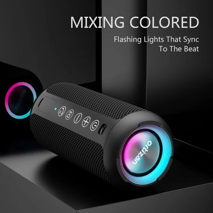 Wireless Portable Speaker,Ipx7 Waterproof Bluetooth Speaker, 24W Loud Stereo Sound, Bassboom Technology, TWS Pairing, Built-In Mic, 30H Playtime with Lights for Home Outdoor - Black