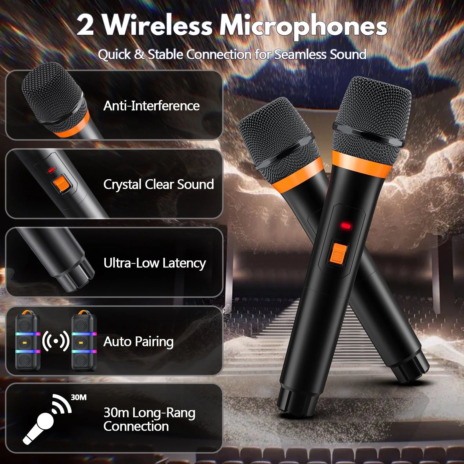 Portable Bluetooth Speaker, Party Speaker with 2 Microphones, 40W Deep Bass Loud Speaker, T29-T