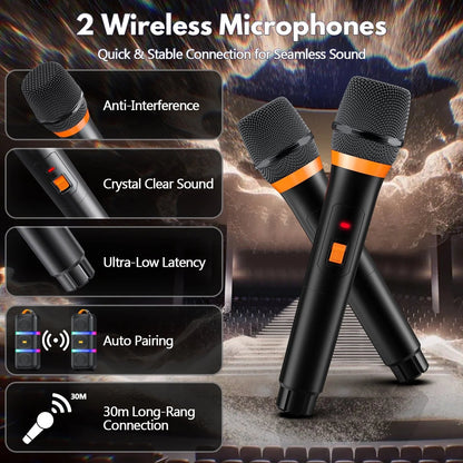 Portable Bluetooth Speaker, Party Speaker with 2 Microphones, 40W Deep Bass Loud Speaker, T29-T