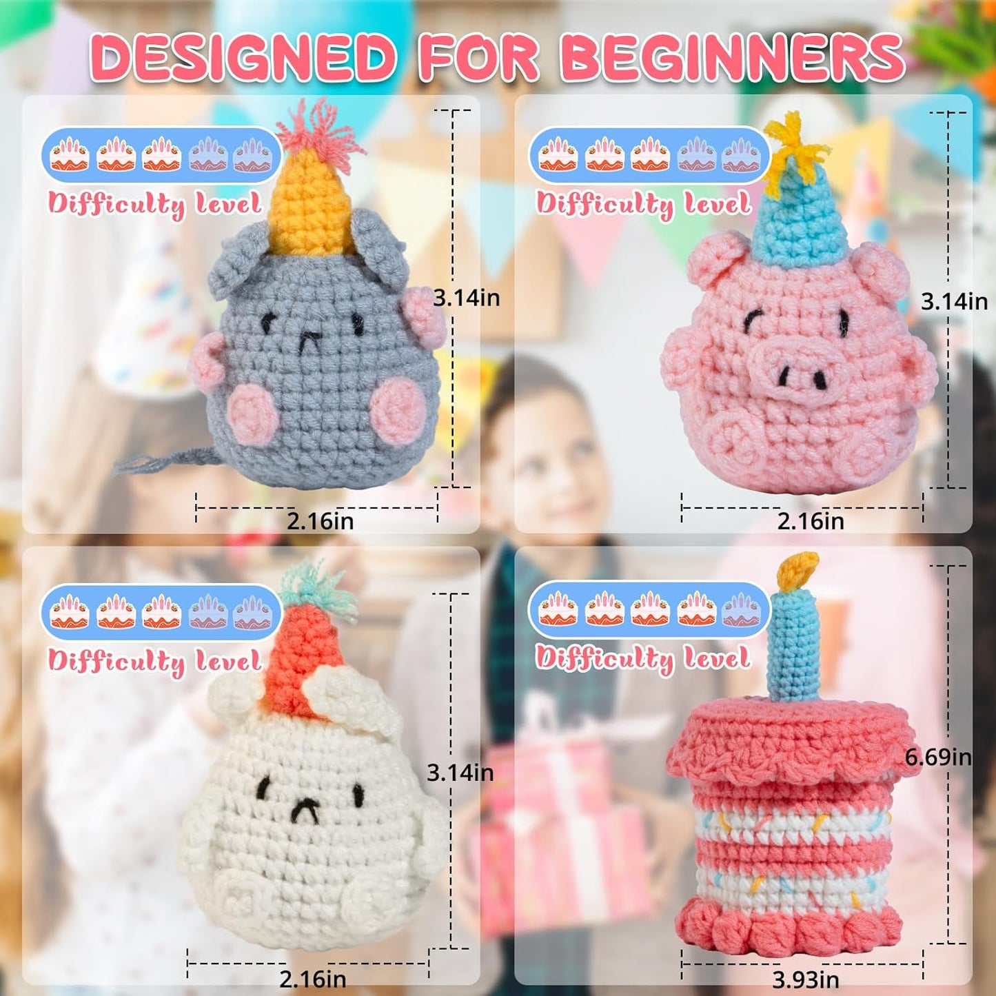 Crochet Kit for Beginners - Complete Crochet Kits with Stitch by Stitch Video Tutorial, Beginner Crochet Kit for Adults Kids Gift - Starter Easy Learn to Crochet(Birthday Party)