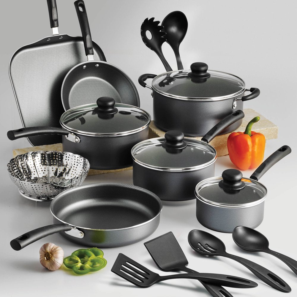 Primaware 18 Piece Non-Stick Cookware Set, Steel Gray