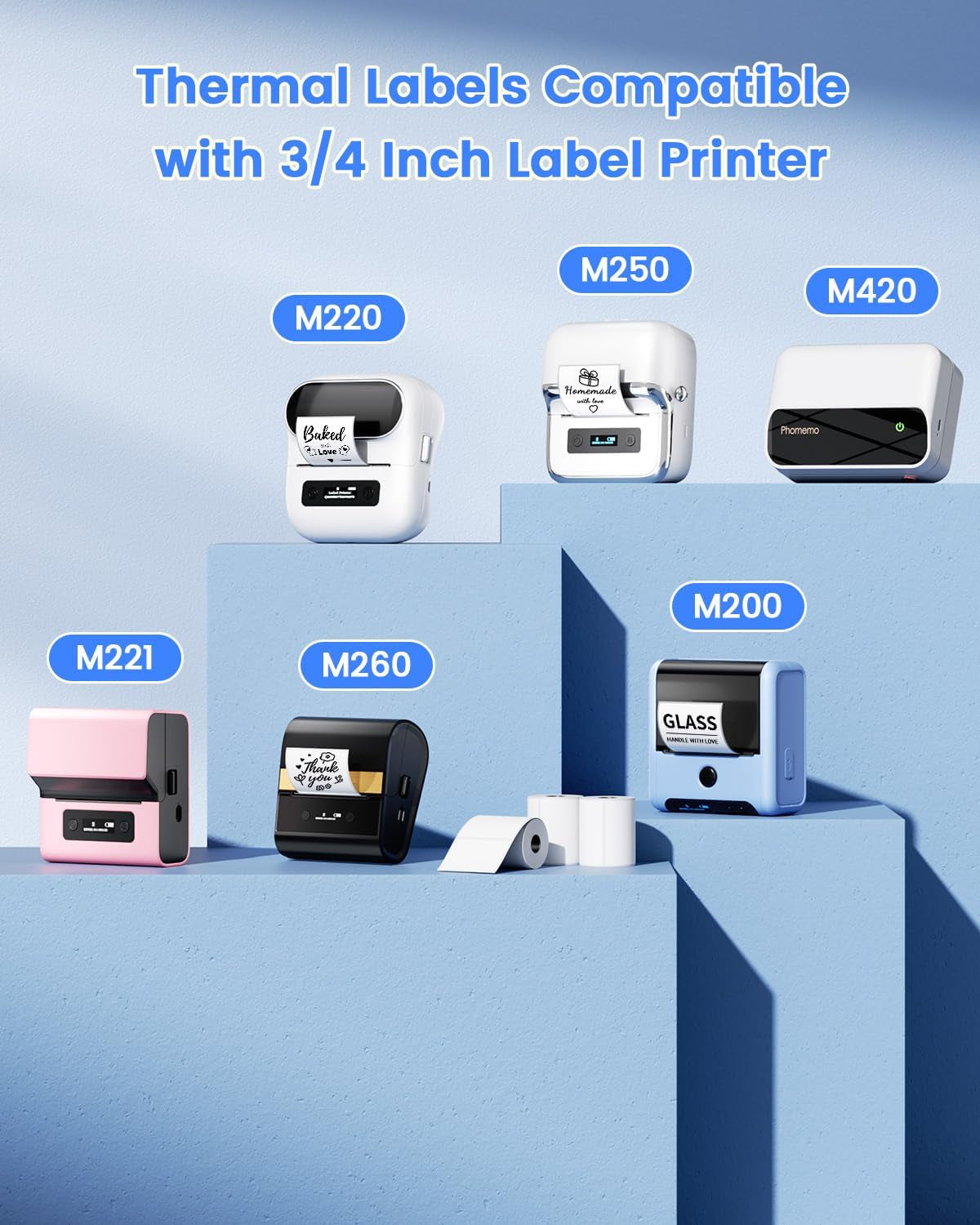 Phomemo Labels- 3 Rolls M110/M220/M221/M120/M200 Thermal Label Paper 1.18" X 0.79" (30X20Mm), M110 Label Multipurpose Square Self-Adhesive Paper, 320 Labels/Roll