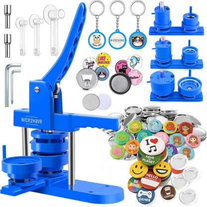 Button Maker Machine – Multiple Size Molds– Pin Maker Machine Kit W/ 500 Buttons, 15 Fridge Magnets, 15 Bottle Openers, 15 Keychain Buttons, Cutters & 500+ Button Designs for DIY Crafts