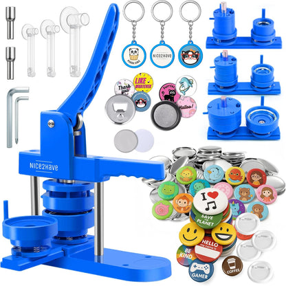 Button Maker Machine 1+1.25+2.5 Inch Pin Maker Kit - Multiple Size Molds, 500 Buttons, 15 Fridge Magnets, 15 Bottle Openers, 15 Keychains, Cutters, and 500+ Button Designs for DIY Crafts
