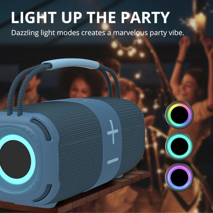 Portable Bluetooth 5.3 Speaker,Wireless Speaker with Dynamic LED Lights and Powerful 360° Sound,Tws Pairing,Outdoor Music Party Show,Blue