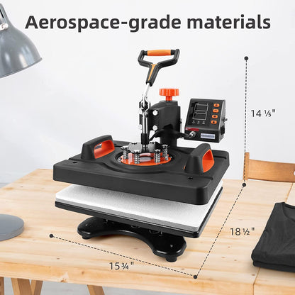 Heat Press Machine 11 in 1 Professional Sublimation Machine 12" X 15", 360° Swing Away Shirt Printing Heat Transfer Machine Digital Industrial-Quality Shirt Pressing Machine, Orange