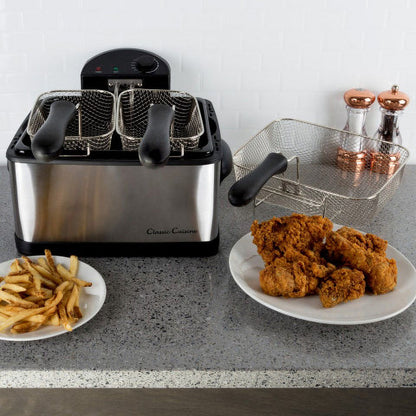 4-Liter Stainless-Steel Electric Deep Fryer with 3 Baskets