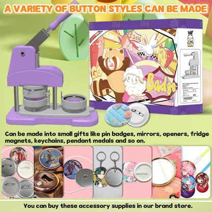 Button Maker Machine 58Mm (2.25 Inch), DIY Button Pin Maker Machine Comes with Free Button Parts, Circle Cutter, Cutting Board, Pattern Paper, Holographic Bags, Colored Film, and Protective Case