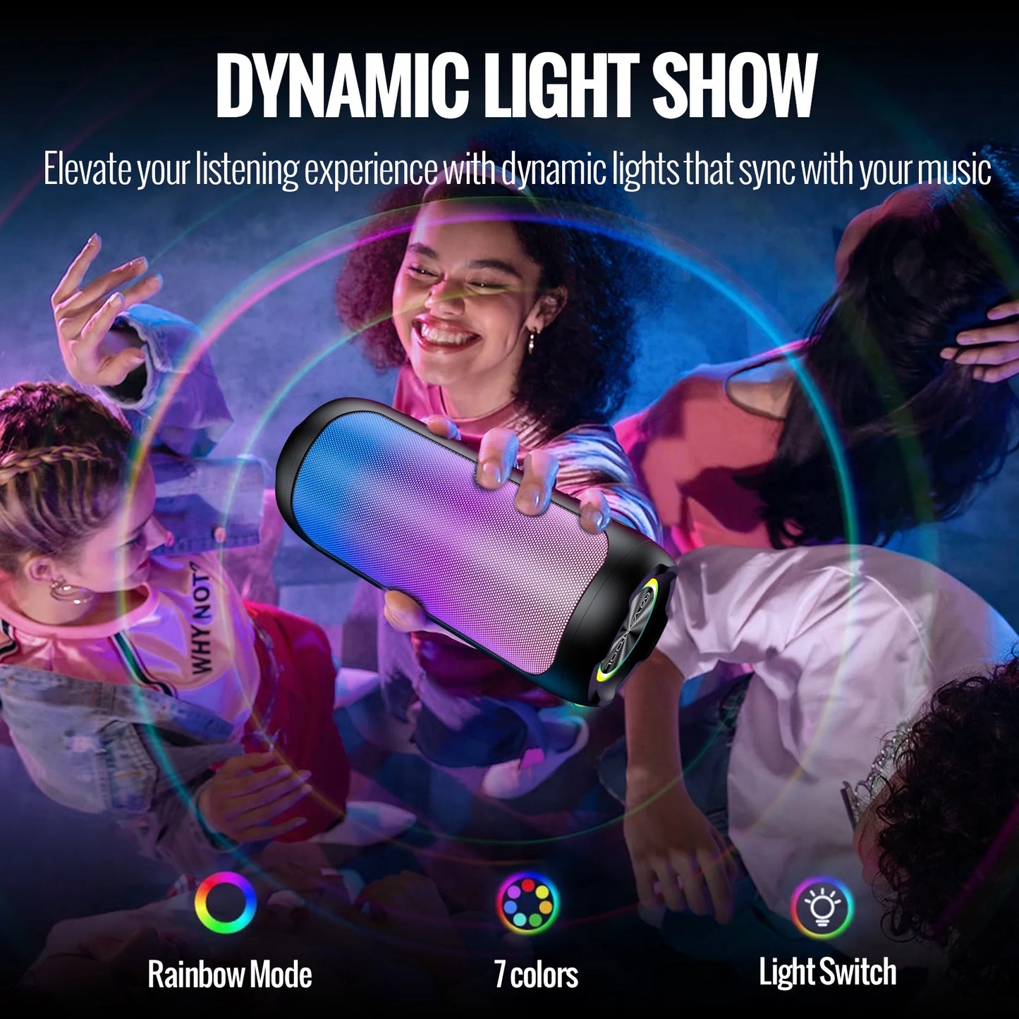 Portable Bluetooth Speaker,Floating Dustproof Speaker,25W Stereo Sound Wireless Speaker with Cool Dynamic LED Lights, IPX6 Waterproof Bluetooth Speakers, BT5.3, TWS Surround Pairing