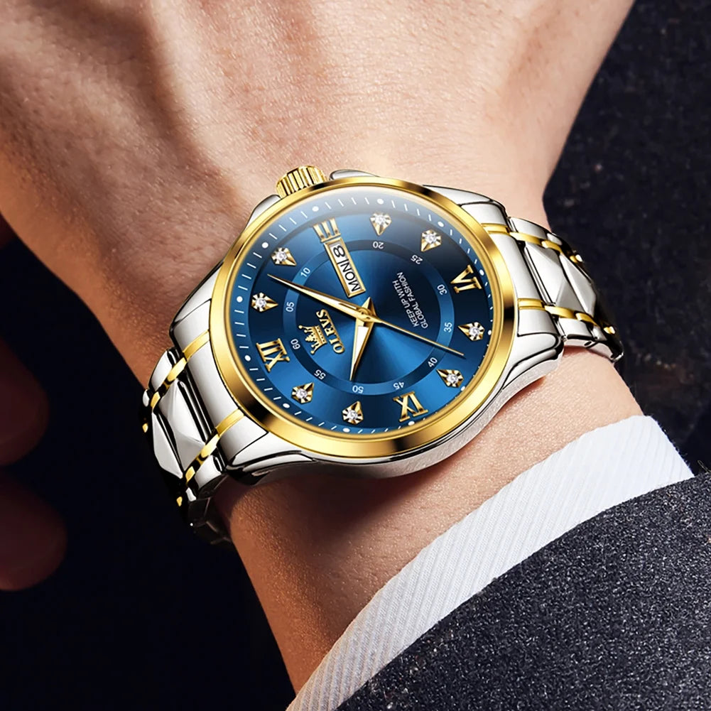 Watches for Men Business Dress Diamond Analog Quartz Date Luxury Classic Casual Stainless Steel Waterproof Luminous Mens Wrist Watches Gifts Reloj Para Hombre Blue/Gold/Black Dial