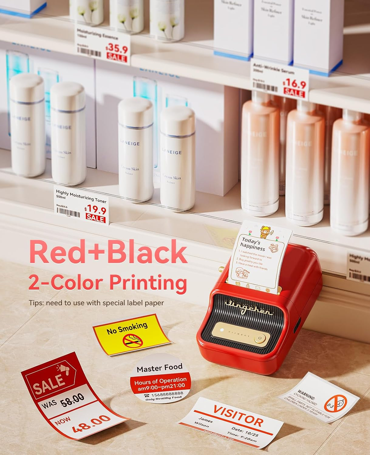 NIIMBOT B21 Pro Label Maker, 300DPI HD Label Printer, Ideal for Notes,Photos, Study Graphics, Memo Maker,50X30Mm Label(Red)