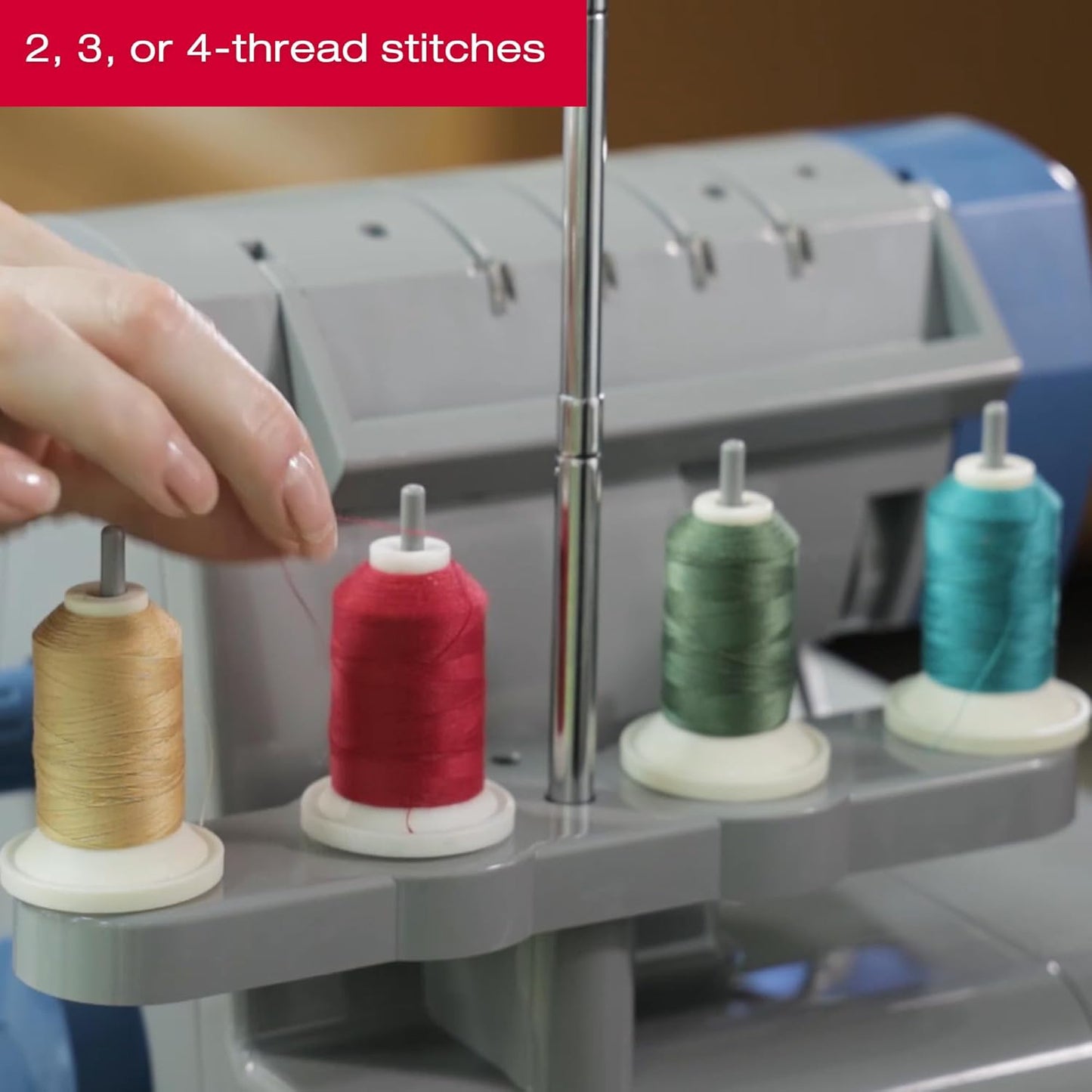 SINGER X5004-HD Metal Frame Serger & Overlock Machine | 2-3-4 Stitch Capability, 8 Built-In Stitches, 1300 Stitches per Minute, Adjustable Differential Feed & 2 LED Lights (Grey/Blue)