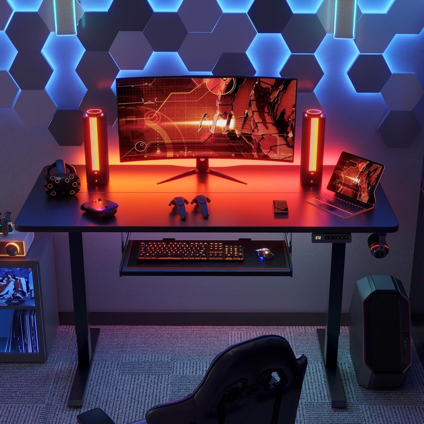 Standing Desk with Keyboard Tray, 63 X 24 Inch Height Adjustable Electric Standing Desk, Sit Stand up Desk, Computer Office Desk, Black